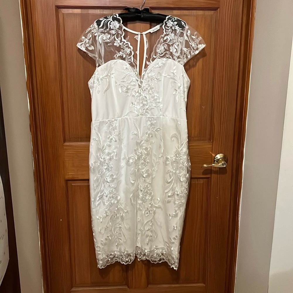 Soieblu white lace cap sleeve midi dress